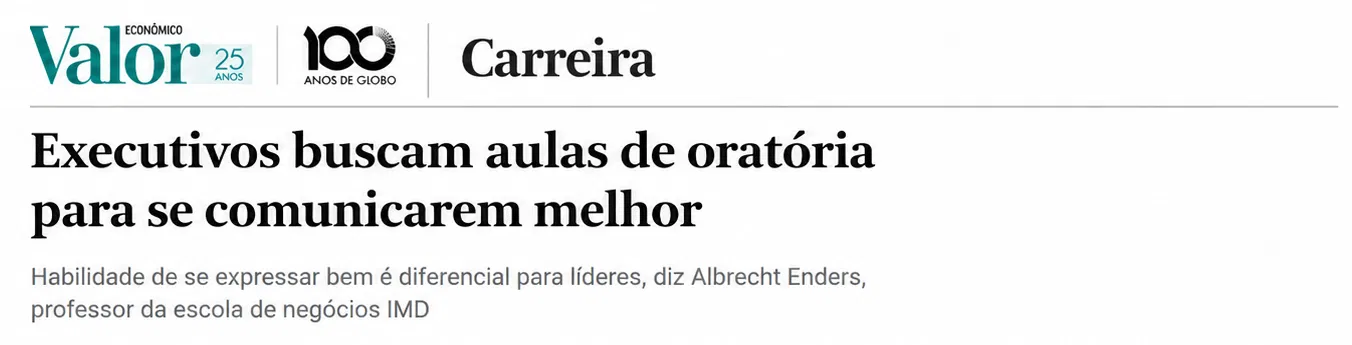 Reportagem do Valor Econômico sobre executivos buscando aulas de oratória