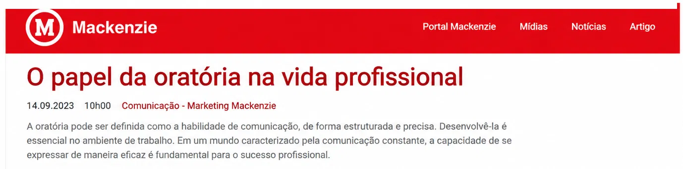 Artigo do Mackenzie sobre o papel da oratória na vida profissional